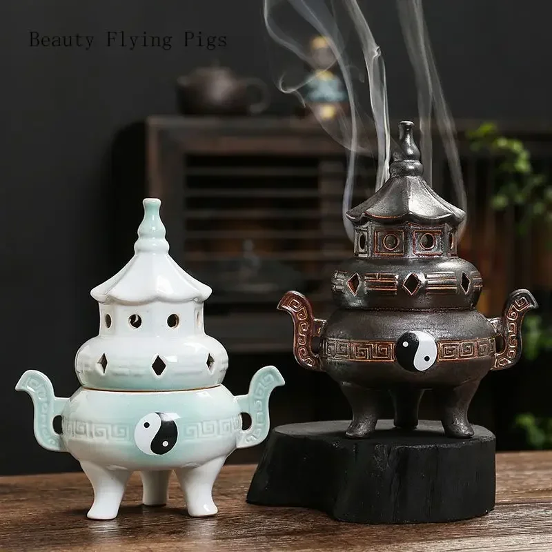 1pc Chinese Style Ceramic Tai Chi Incense Burner Ornament Household Indoor Incense Burner Decoration Feng Shui Accessories