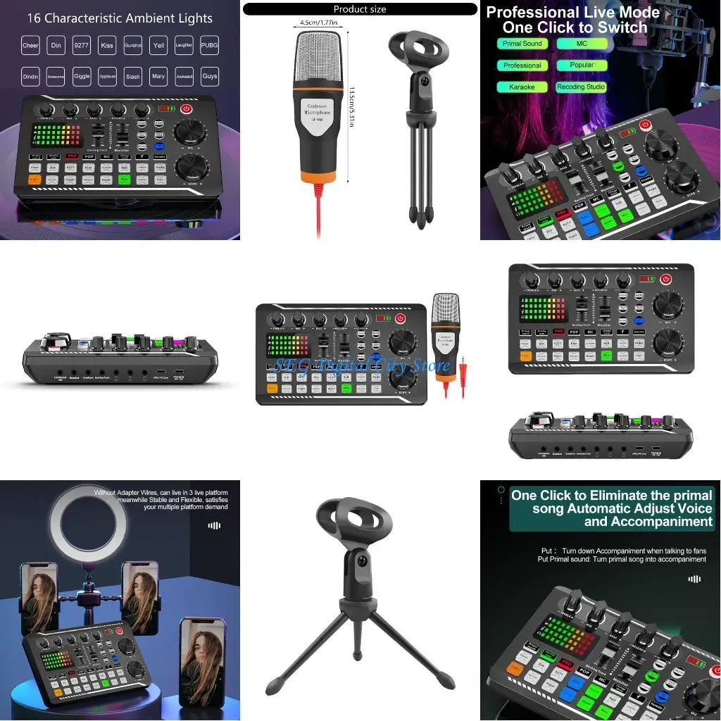 

U75B Live Streaming Microphone Sound Card Tripod Stand For Clearly Auditory Recording