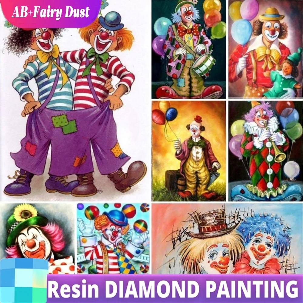 

Смола AB Фея Пыль DIY Алмазные мультяшные клоуны Полный квадратный алмазный живопись Набор для вышивки крестом Украшение дома Подарок ручной работы