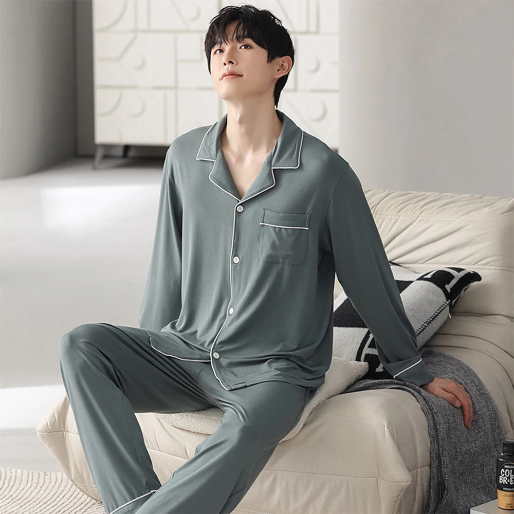 Men Pajama Sets Sleepwear For Man Modal Cotton Long Sleeve Pyjama Homewear Long-Sleeved Long Pants Pajamas Loungewear