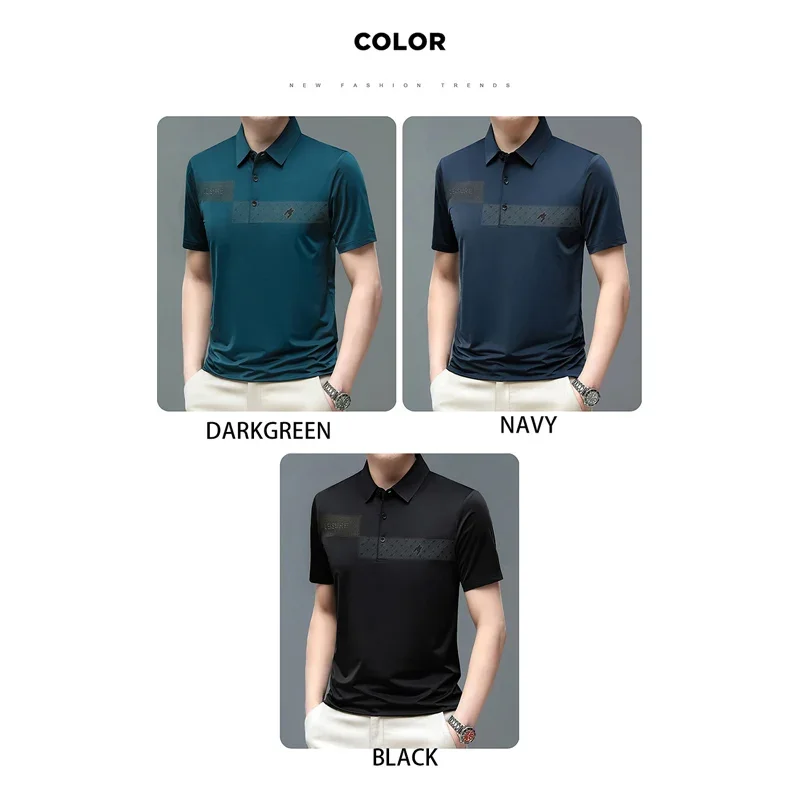 BROWON Brand Fashion Men T Shirt 2026 Summer Breath Regular Fit Tops Male Letter Print  Short Sleeve Turn-Down Collar T-Shirt
