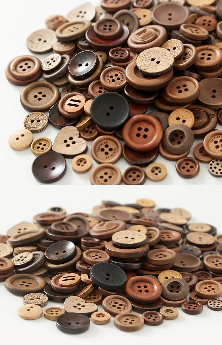70/150 Stück Gemischte Naturholzfarbene Kokosnussknöpfe mit 2 Löchern für DIY-Handwerk Retro-Dekoration Näh- und Bastelbedarf – Detail 1