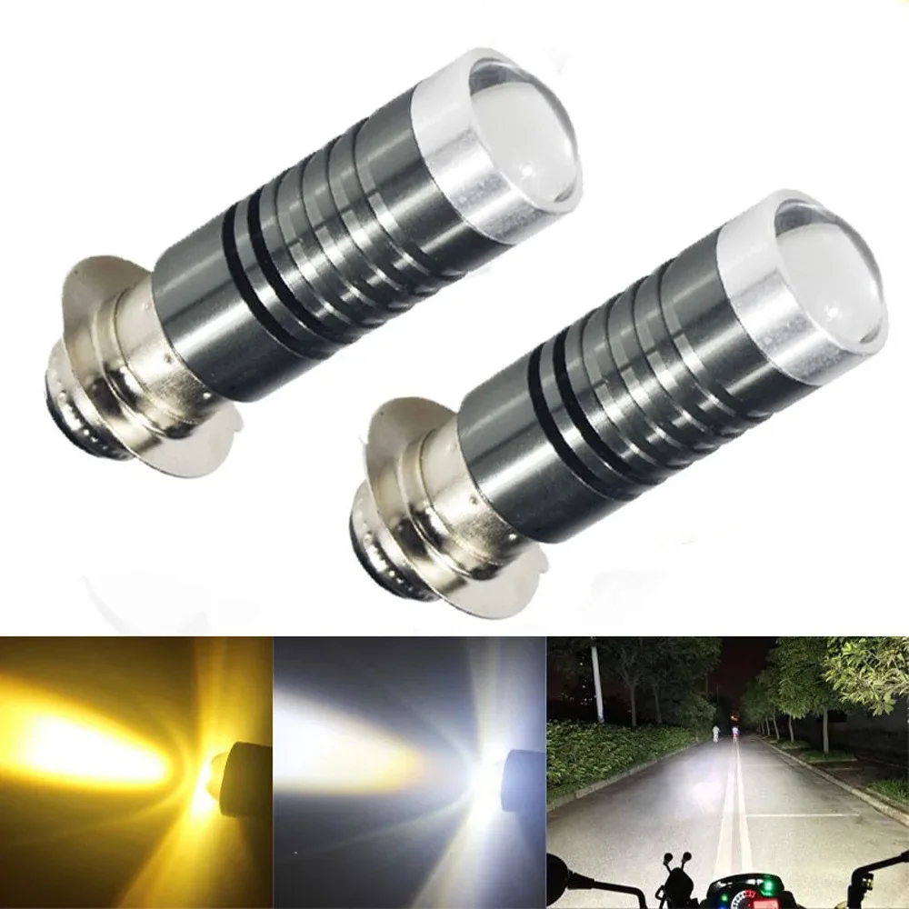 

12V LED Motorcycle Light Universal H4 P15D Dual Color Headlight Bulbs 3000K/6000K Auxiliary Spotlight Lamp