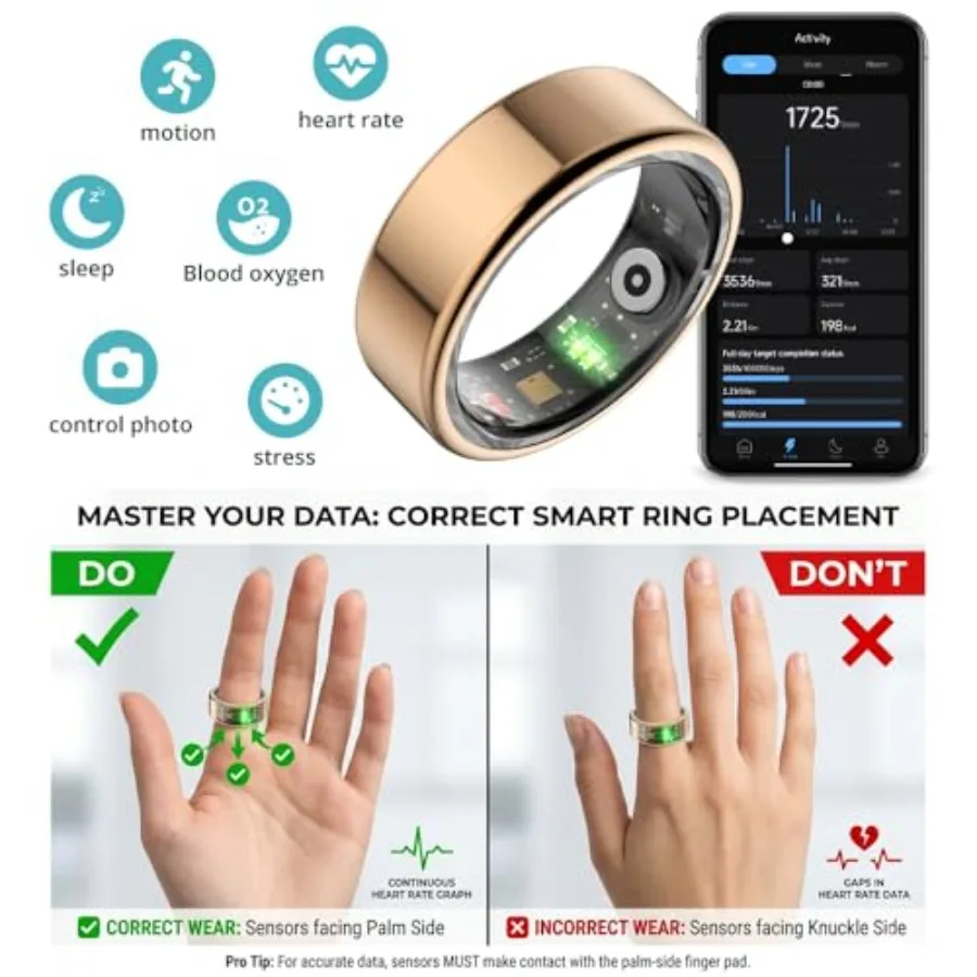 Smart Ring for Women and Men, No Subscription Fee, with a Charging Case, Supports Heart Rate, Blood Oxygen, Sle
