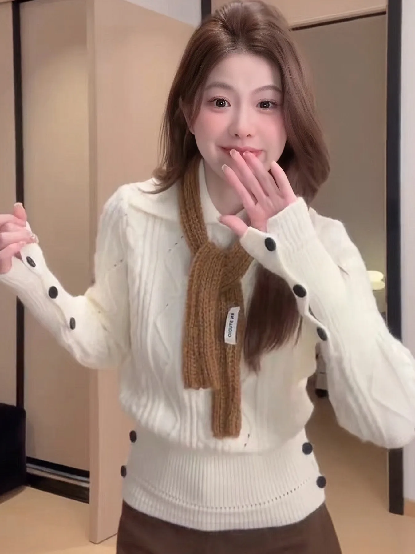 

Женский трикотажный пуловер Thiened, свитер с застежкой на талии, осенне-зимний длинный свитер с воротником-стойкой