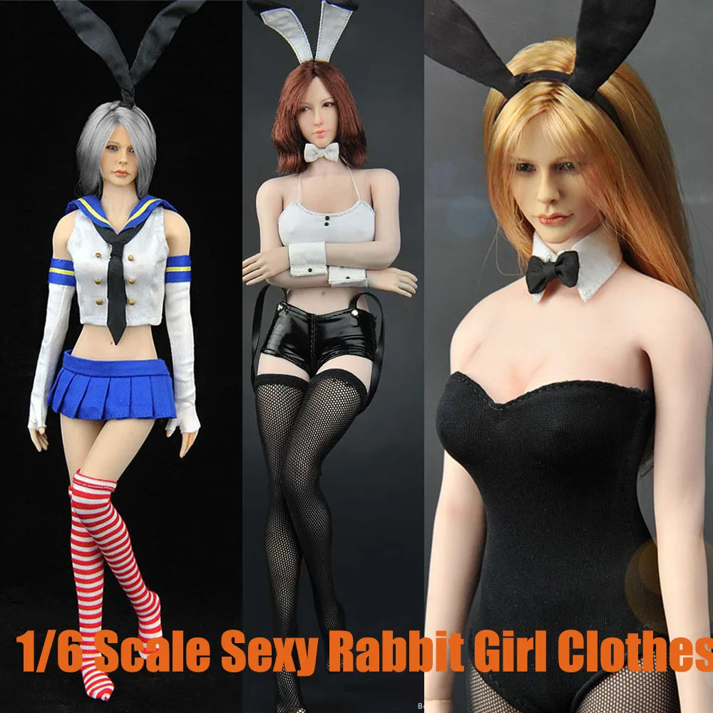 ZYTOYS 1/6 Women Bunny Girl Cosplay Costumes Bodysuit Stockings Kawaii Ears Anime Rabbit Hairpin Model For 12