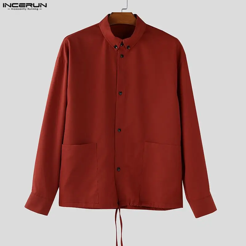

INCERUN Men Shirt Solid Color Lapel Long Sleeve Loose Casual Men Clothing Streetwear Korean Style Fashion Tops Male Shirts S-5XL