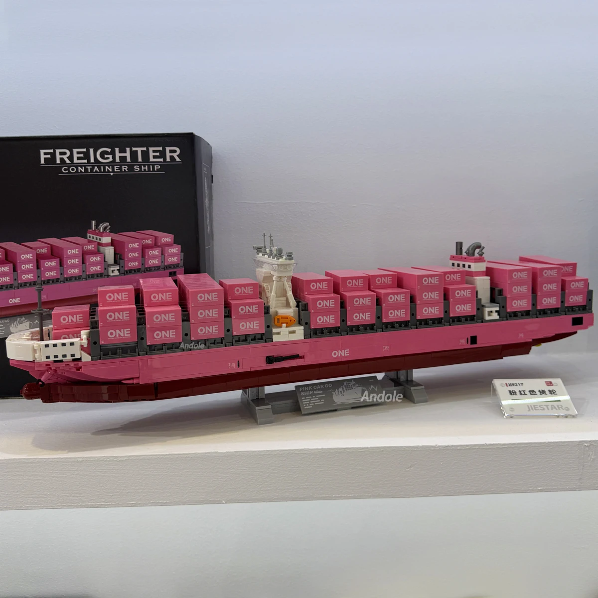 Pink Container Ship Building Blocks ONE Freighter Cargo Ship Model Assembly Bricks Desktop Decor Toys For Adults Kids Gift MOC