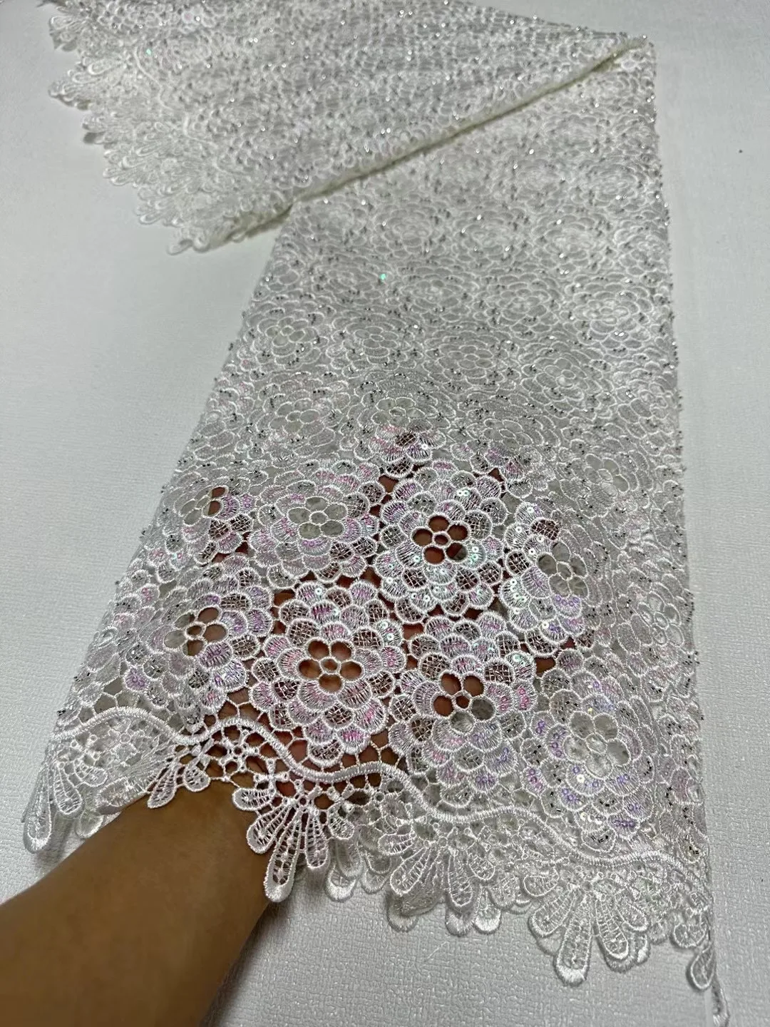 African Nigerian,High Quality Tulle Lace Fabric，for Sewing Wedding Party Gown Dress,Embroidered Cotton Damask,，5Yards, 2024