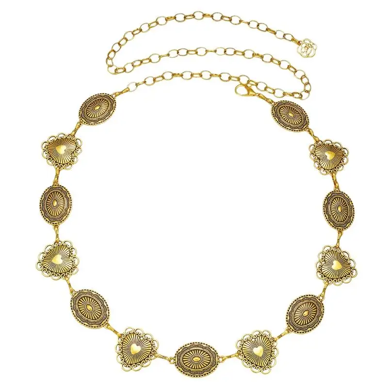 Retro Ethnischer Stil Damen Metall-Taillenkette Accessoires Böhmischer Dekorativer Kreis Herz-Gravur Kettengürtel – Detail 6