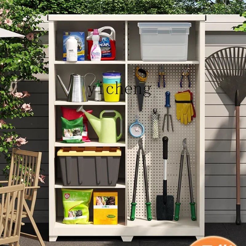 ZK Outdoor Storage Waterproof Sunscreen Garden Grocery Cabinet Cleaning Tools Storage  Sliding Door Large Capacity Iron Cabinet