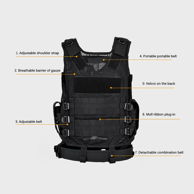 Imagem -04 - Molle Tactical Vest Armadura de Combate Militar Coletes Segurança Caça Exército ao ar Livre cs Game Airsoft Training Jacket Ajustável