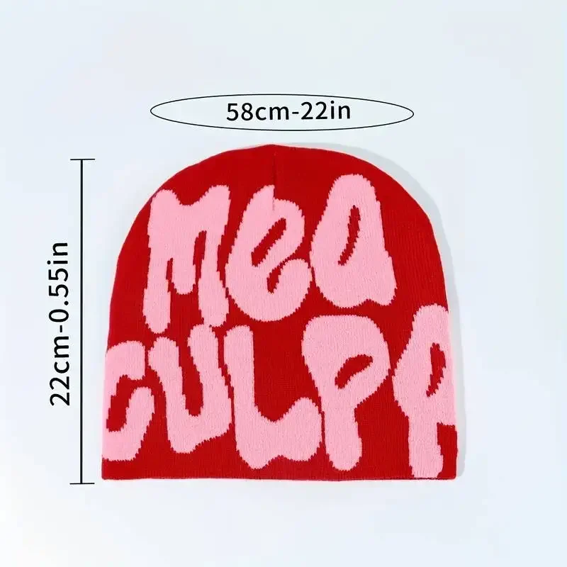 Nowa moda Meaculpa Unisex Y2K Beanies Hat Graficzne czapki zimowe Ciepłe dzianinowe czapki Hip Hop Wełniane czapki dla mężczyzn Kobiety Fajne czapki