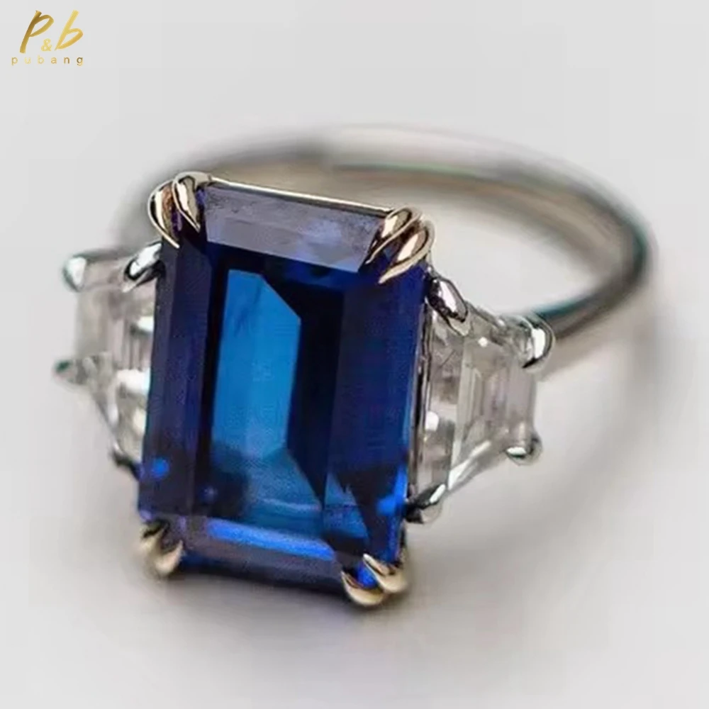 

PuBang Sparkling 3EX VVS1 10.5 Carat Lab Sapphire Emerald Cut Moissanite Center 14K White Gold for Woman Wedding Engagement Gift