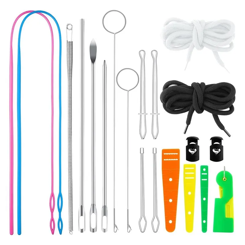 

ABMS-Stainless Steel Flexible Drawstring Threader Tool Set(20PCS), Sewing Loop Turner Hooks With Latch