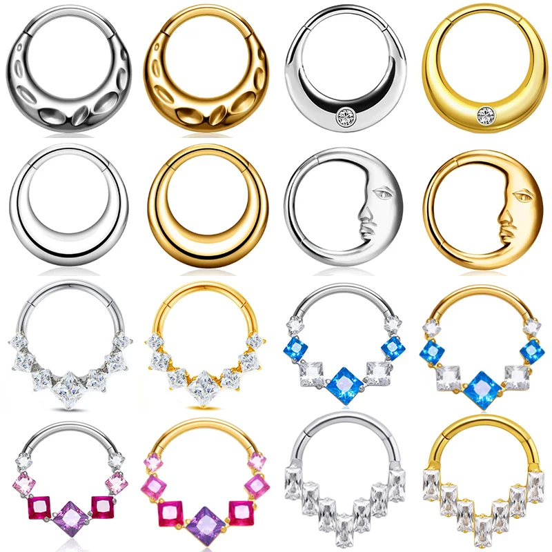 1PC ASTM F136 G23 Titanium Goth Nose Rings Clicker Hinged Septum Helix Conch Cartilage Daith Earring Lobe Body Piercing Jewelry