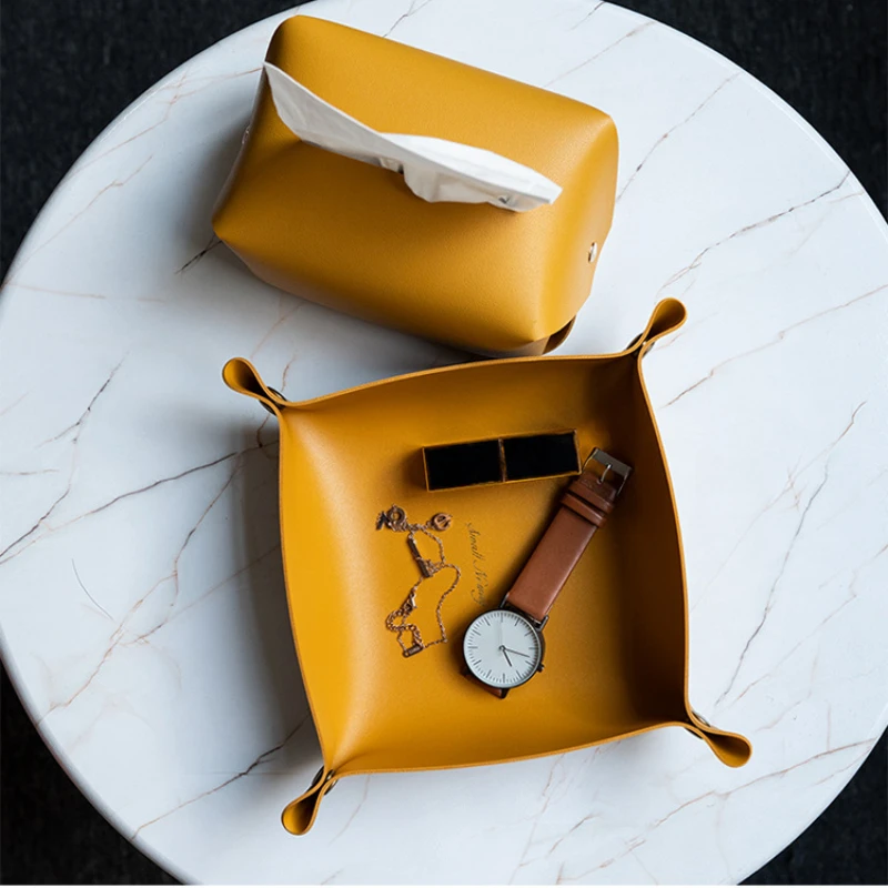 Nordic Stil Leder Ablage Desktop-Organizer Für Schlüssel Schmuck Kosmetische Lagerung Box Klapp Organizer Hause Dekoration – Detail 9
