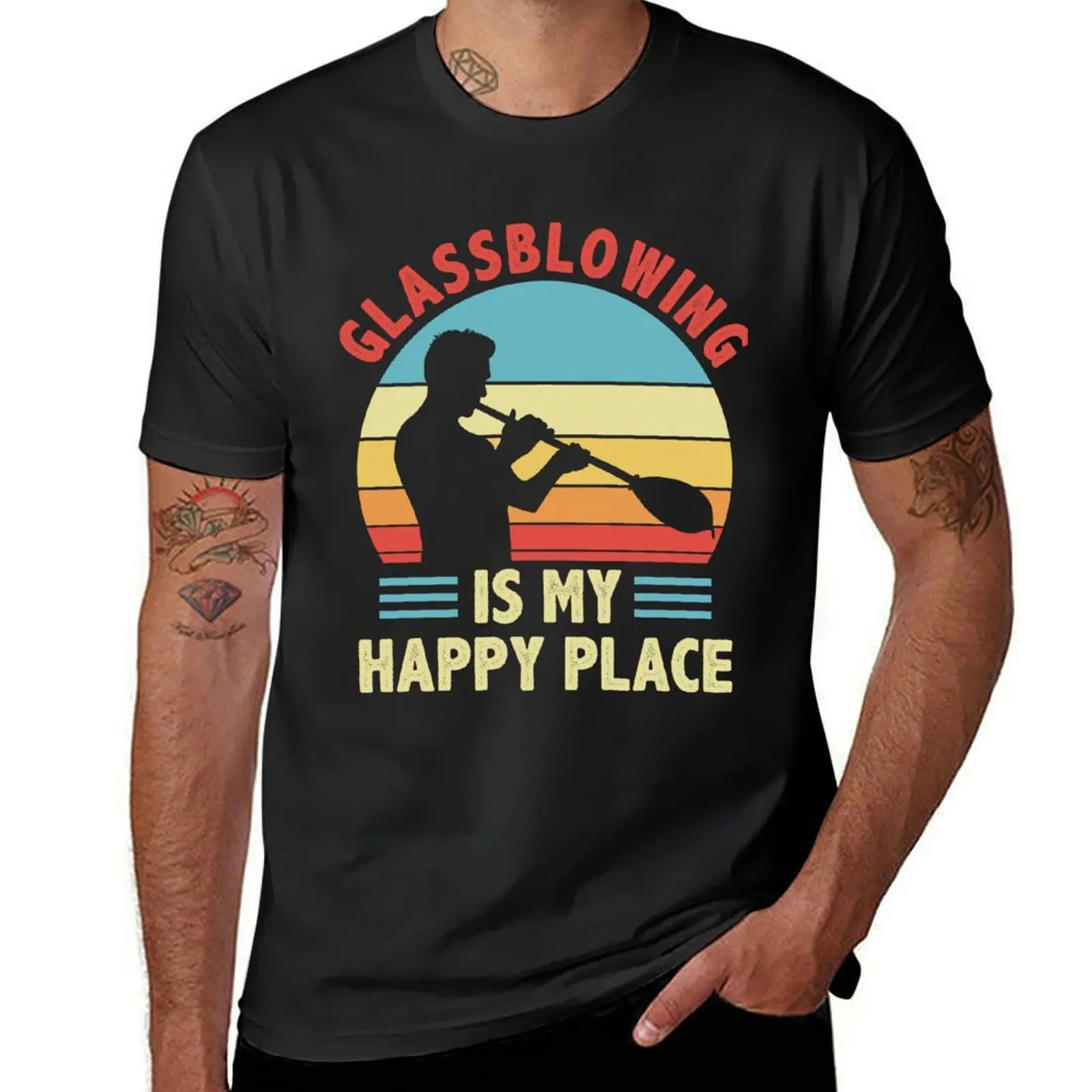 Funny Glass Blowingis My Happy Place Glassblower T-Shirt tops Blouse mens t shirts casual stylish