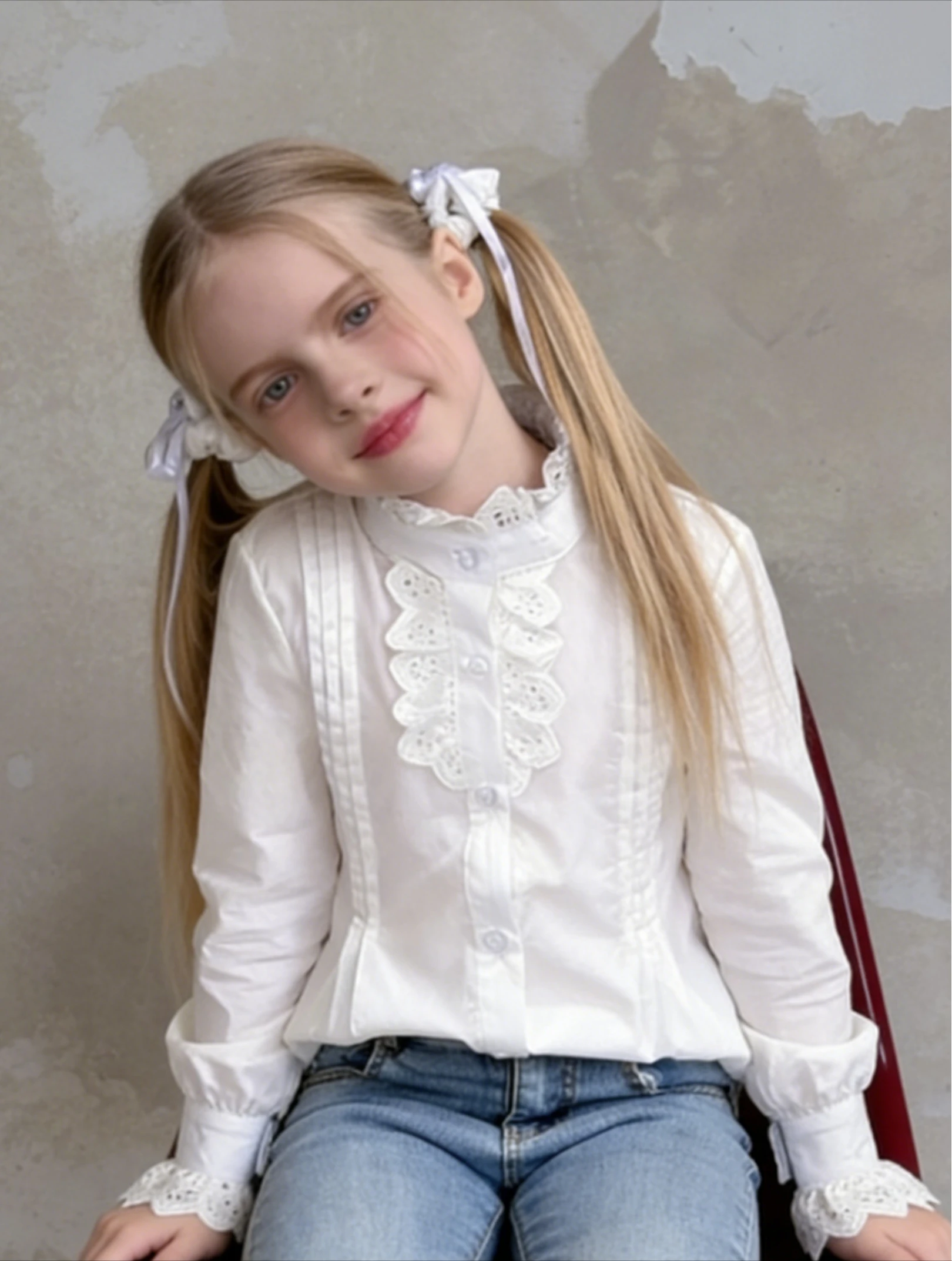 

Girls Shirt for Spring and Autumn 2026 New Childrens Design Fashionable Lace Sweet Shirt Versatile Girls Top