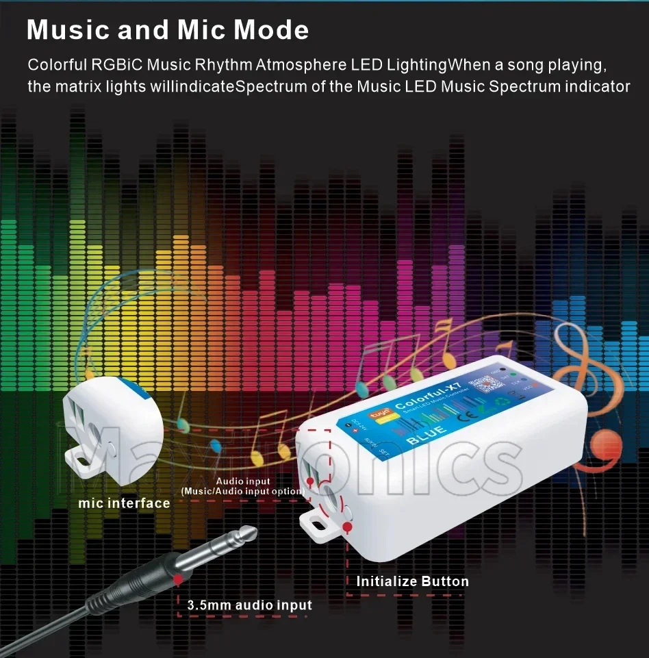 HOt Colorful-X7 TUYA Wifi/ BT Music Led RGB Strip Controller DC5-24V Smart App Control For WS2812B WS2811 SK6812 LED Strip Lamp