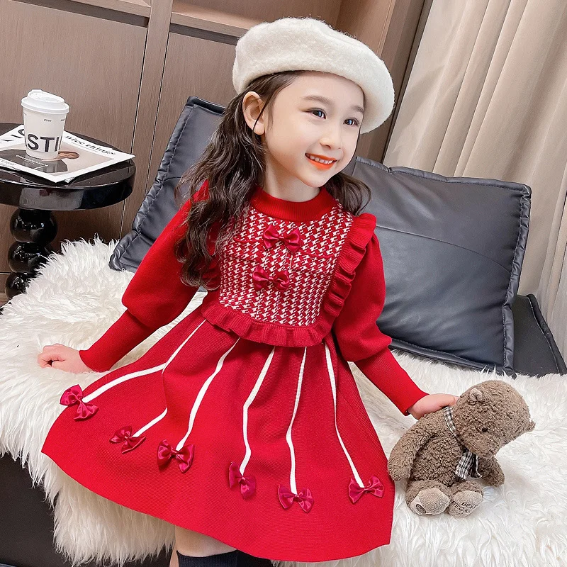 Girl Dress Kids Baby Party Birthday Evening Gown 2024 Red Spring Autumn Cotton Birthday Gift Flower Girl Dress Children Clothing