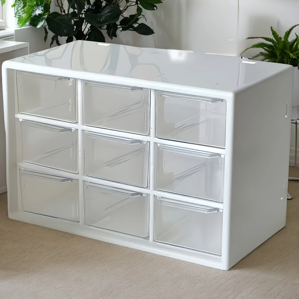 Bead Material Storage Box. The Nine Grid Drawer Style Storage Box Is Stackable.  Makeup Organizer for Dressing Table and Office view 3