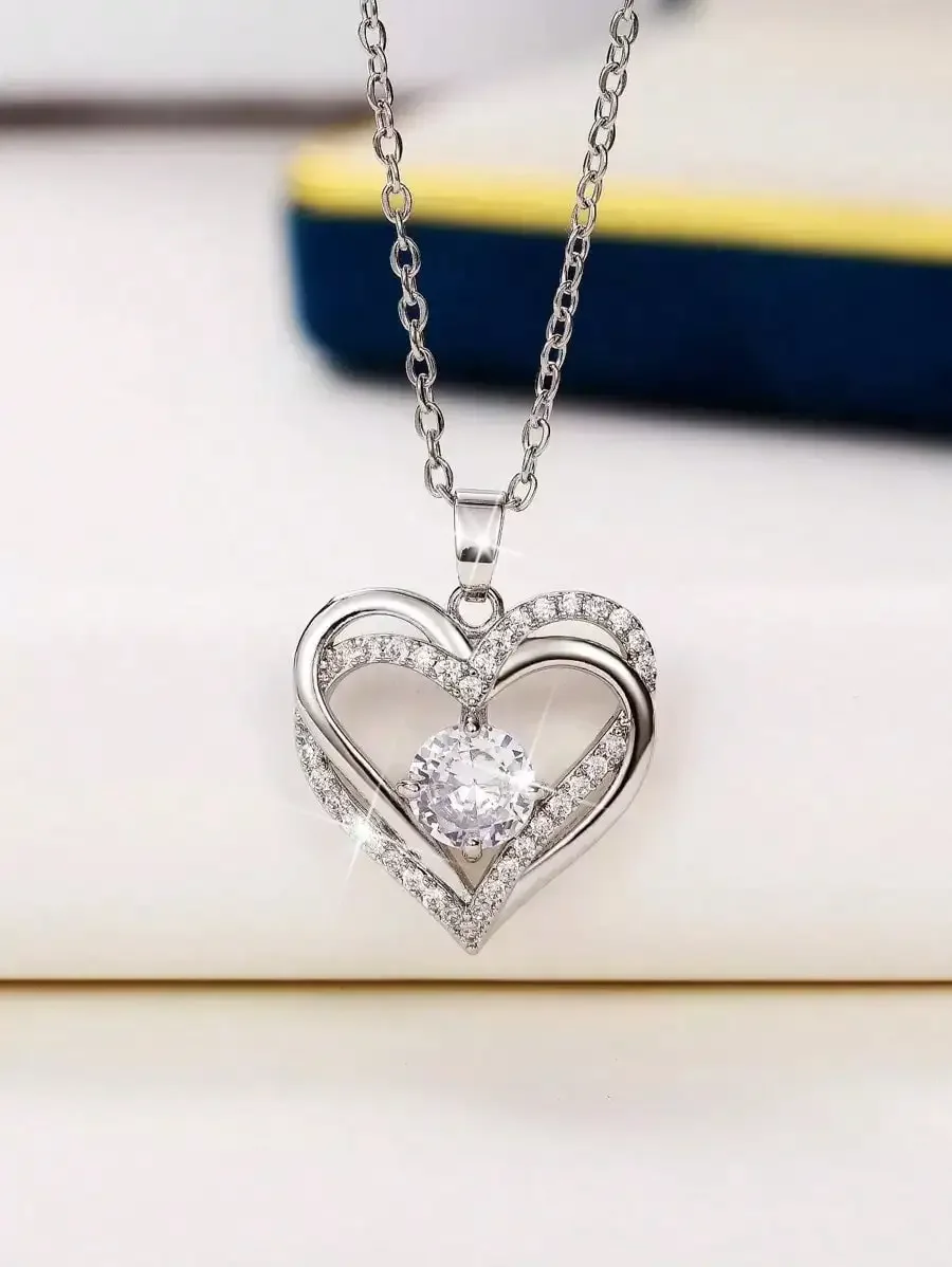 Collar con colgante de corazón de circonia cúbica, regalo para el día de San Valentín, día de la madre