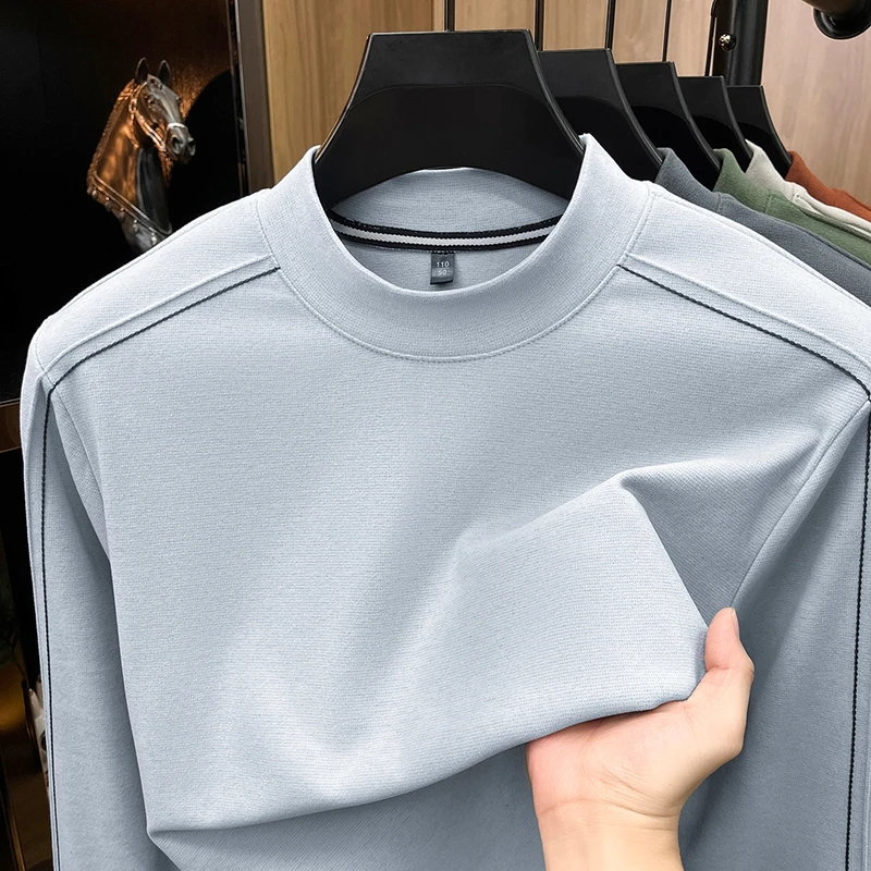 Light luxury new men's long sleeve T-shirt spring autumn skin friendly soft comfort fashion high-quality round neck casual top