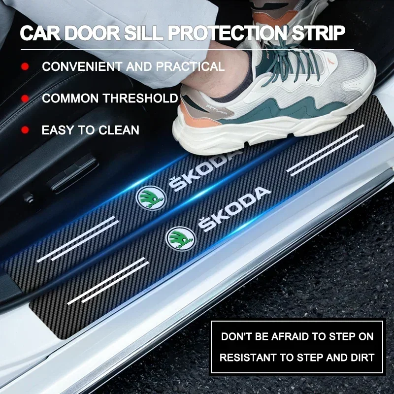 Carbon fiber threshold sticker for cars Pedal protection sticker For Skoda Octavia Kodiaq Fabia Rapid Superb A5 A7 2 Kamiq Karoq