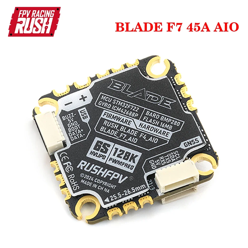 

RUSHFPV BLADE F7 45A AIO F722 Flight Controller BLHELI_32 45A 4in1 ESC 16MB Black Box 3-6S LiPo for RC FPV Freestyle Drone