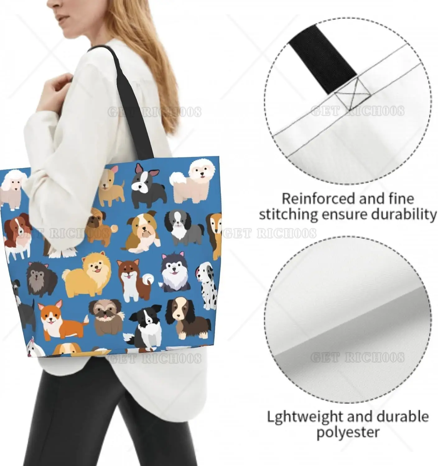 Cartoon Dog Pets Shoulder Bag Large Reusable Eco-friendly Shopping Bags Portable Storage Handbag Fashion Eco Bag