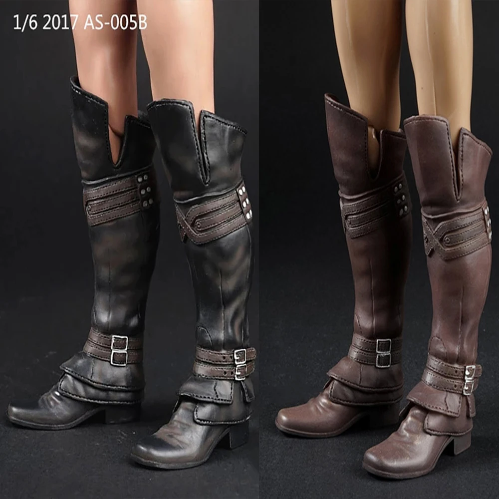 1/6 Scale Male Assassin Creed Brown Leather Long Boots Shoes Model Fit 12