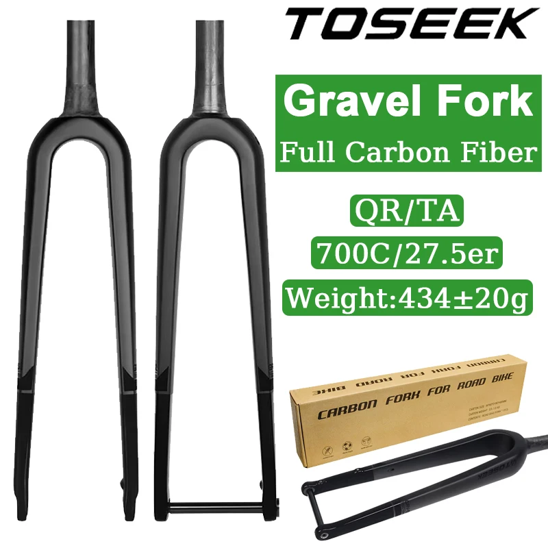 

TOSEEK Gravel Bike Fork Full Carbon QR/TA 700C 27.5 Road Bicycle Fork 12*100mm 9*100mm Road Bike Forks Tapered Tube Rigid Forks