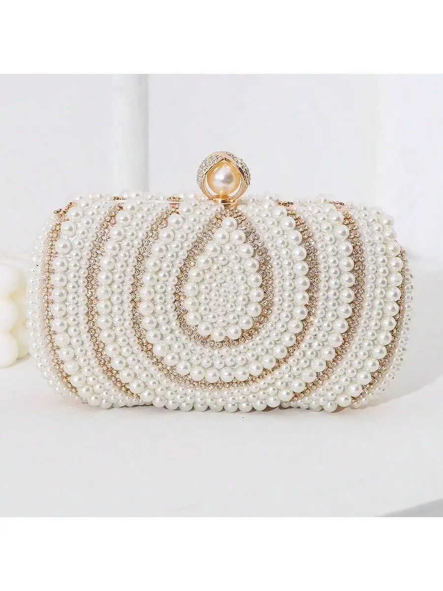 

Vintage Pearl Beaded Rhinestone Clutch Evening Bag For Women Party Dress Accessory