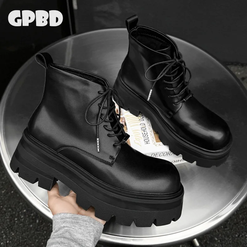 GPBD Chelsea Men's Boots 2025 New Spring New Thick Sole Increase High Help British Retro Midboot Trend