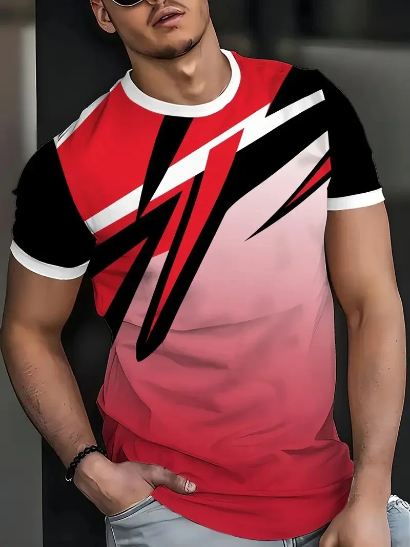 Modisches Herren 3D-Streifendruck T-Shirt Tägliche Freizeitkleidung Sommer Atmungsaktive Streetwear Einfacher Stil Herrenbekleidung