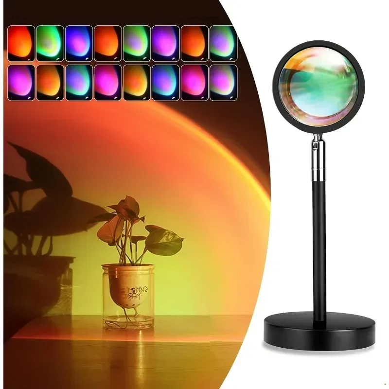 16 Colors Sunset Lamp Projection Rainbow Projection Lamp LED Light USB Modern Nightlight Wall Atmosphere Lighting Bedroom Decor