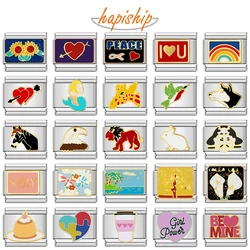 Hapiship moda animale cane gatto fiore cuore amore ala fascino italiano misura 9mm bracciale in acciaio inossidabile gioielli fai da te fare DJ042