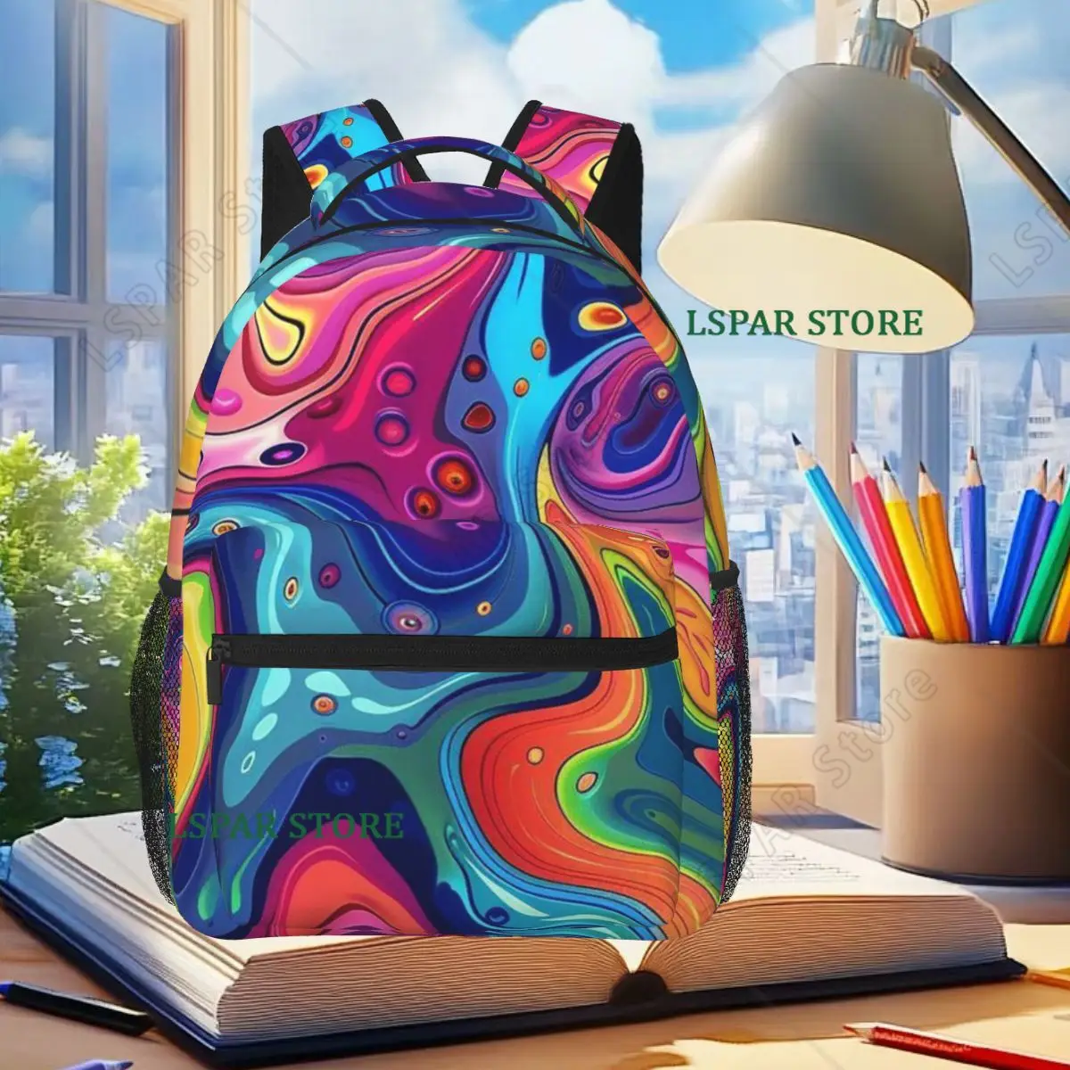

Vibrant Colorful Pattern Backpack Student Boys Girls BookBag Children School Bag Computer Shoulder Bags for Men Women