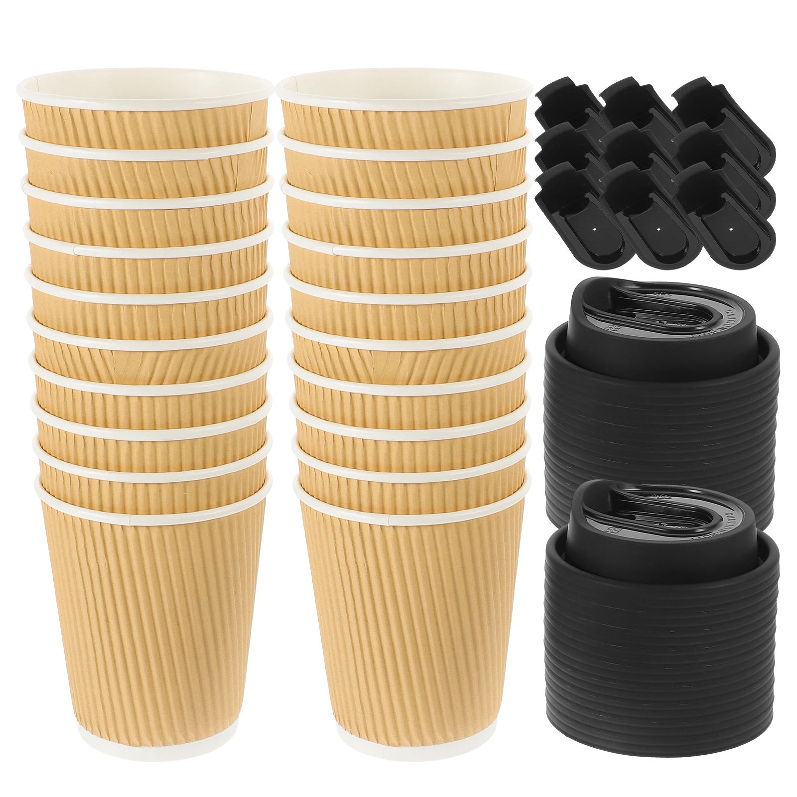 

1 set Double-layer Tea Anti-Leak Coffee Milk Drinking Coffee Beverage Packaging Cups Milk Cups with Black Lids