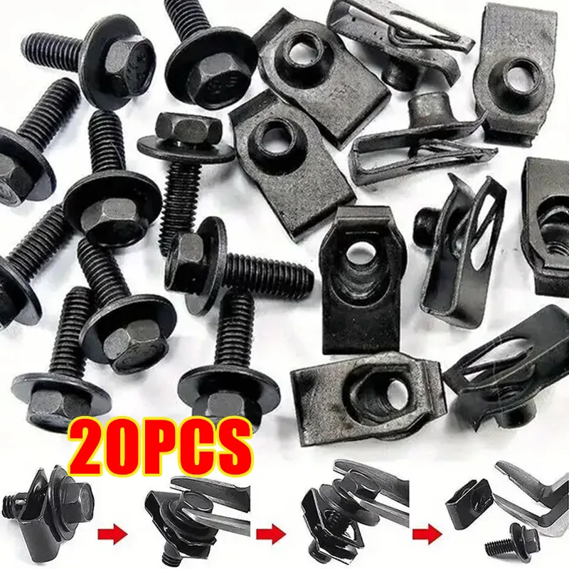 Car Body Bolts & U-nut Clips M6 Engine Cover Undertray Splash Shield Guard Bumper Fender Liner Retainer Fastener Rivet Screws