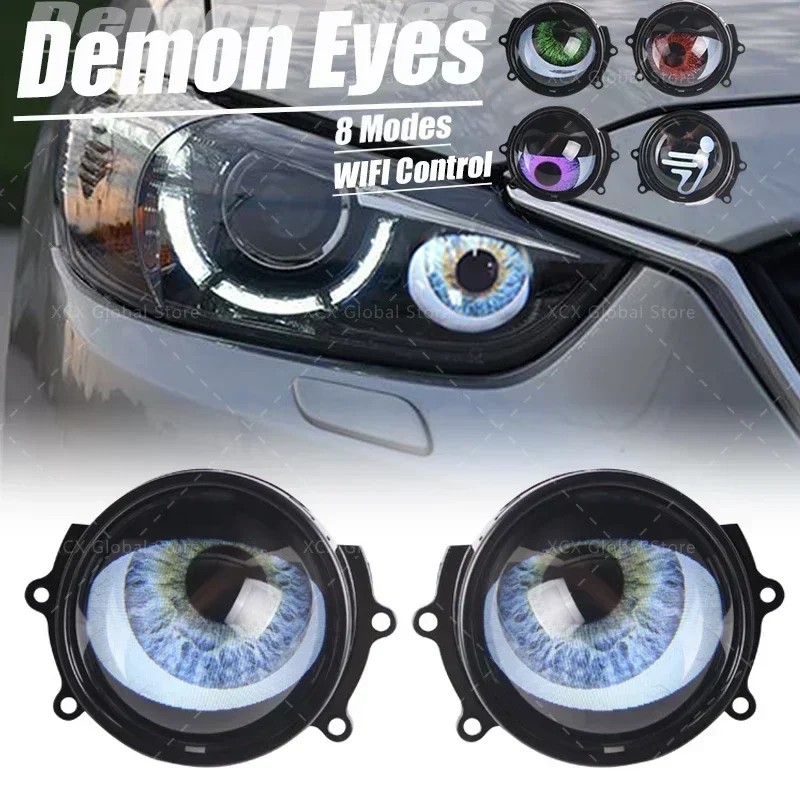 Luces de lente de ojos de diablo dinámicas para coche, Kits de modificación de Ojos de Control WIFI, montaje de faros, accesorios para automóviles,