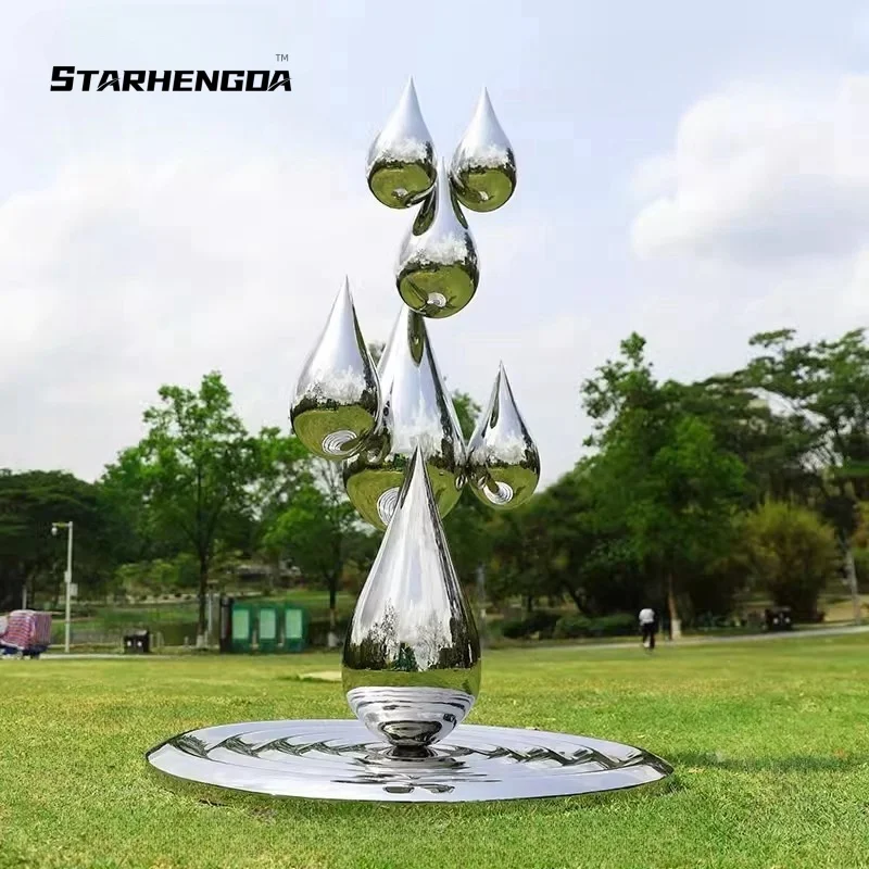 Stainless steel mirror water drop large outdoor floor art decoration Hotel lobby sales office creative sculpture