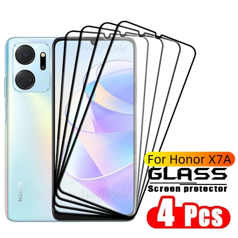 4 buah untuk Honor X7a kaca Honor X7a pelindung kaca antigores lem penutup penuh 9H HD untuk pelindung layar Huawei Honor X7a 6.75"