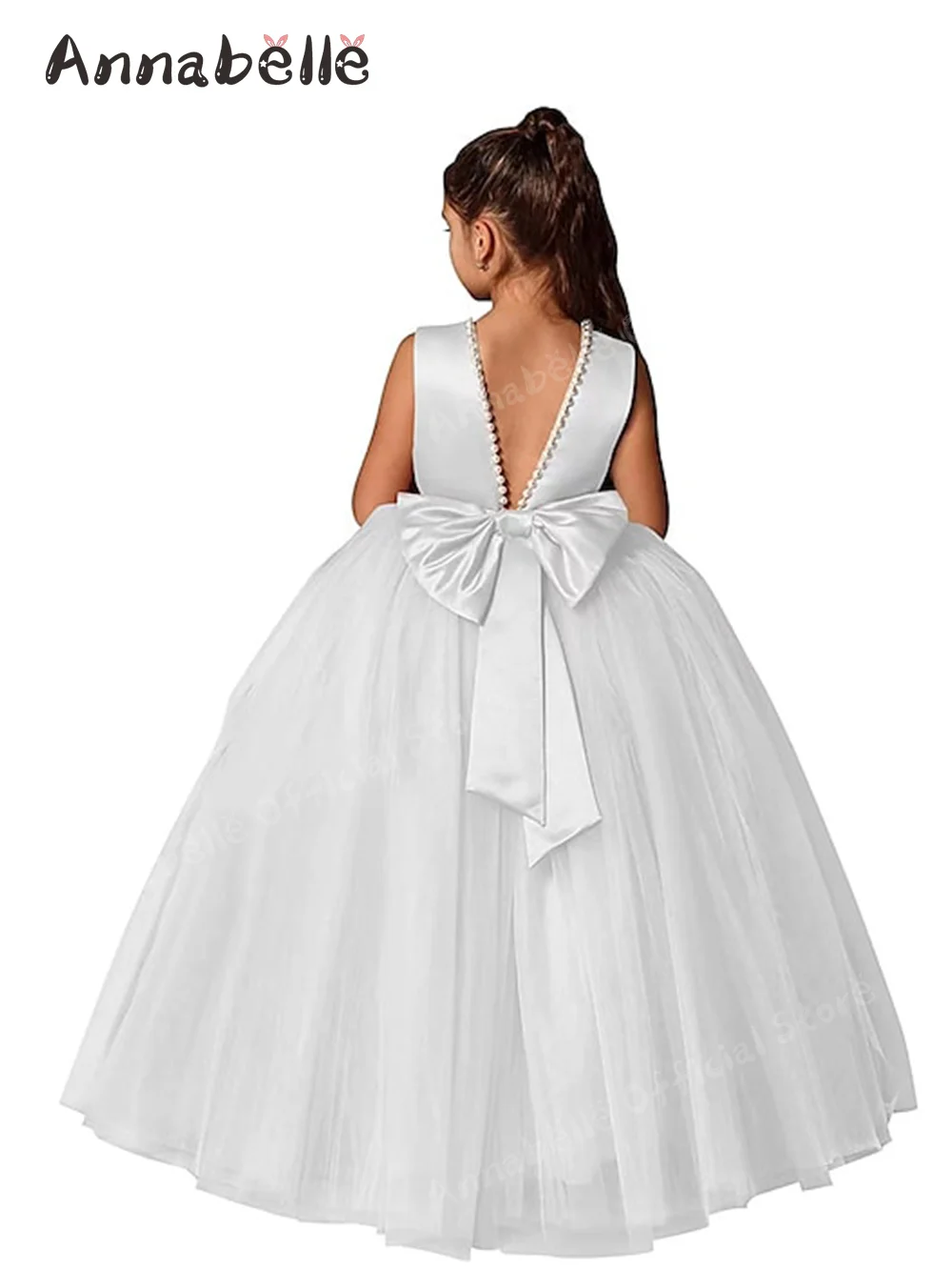 Annabelle Princess Girls Dress Pearl Embellished Collar Shape Summer Flower Girl Wedding Dress Piano Performance Dress