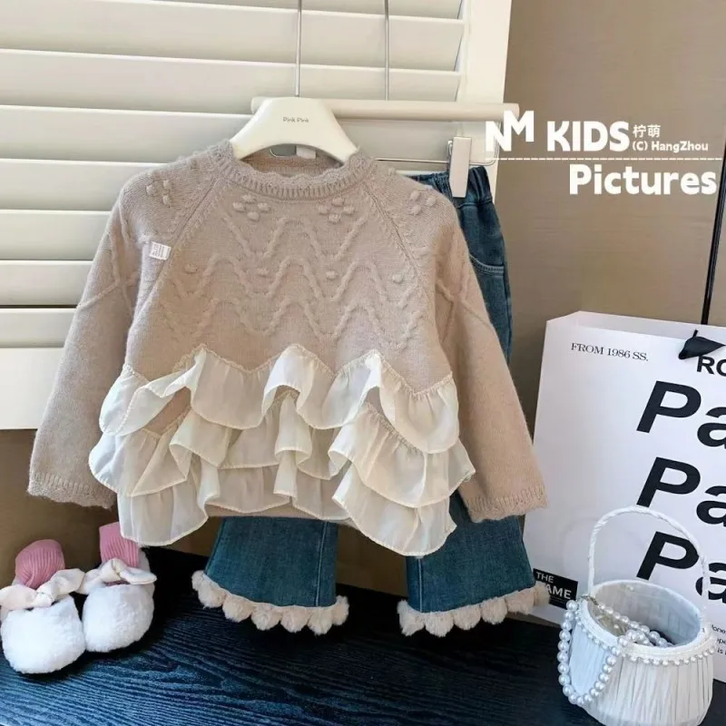 Girls\' Knitted Cardigan Sweater 2024 New Korean Version Outerwear Top Children\'s Baby Spring and Autumn Sweater