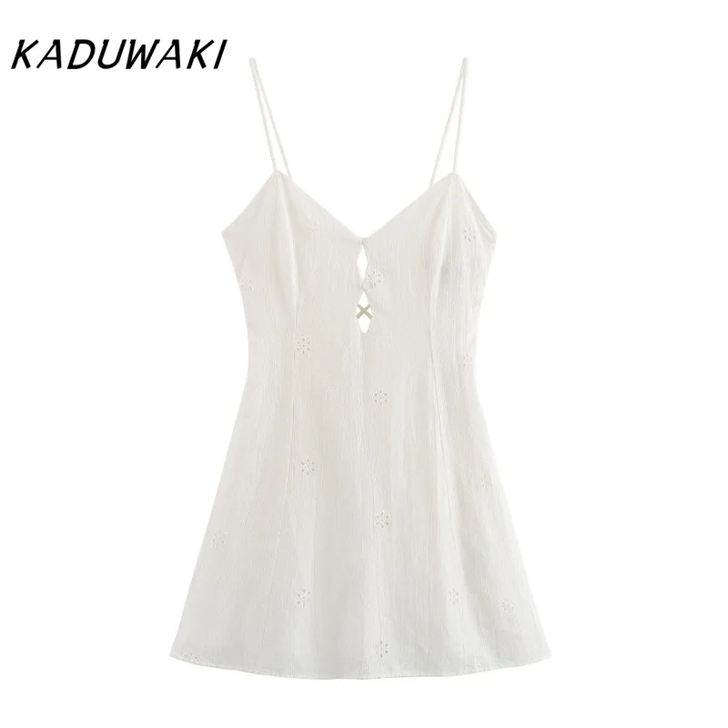  KADUWAKI Chic Bustier Sleeveless Blended Robe Sexy Backless Lace Up Hollow Embroidery Slim Halter Mini Dress Y2K Clothes