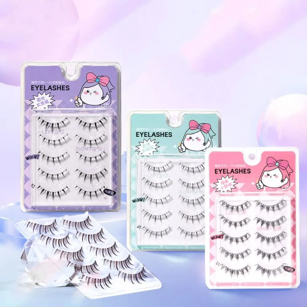 

5Pair Soft Wispy Full Strip Lashes Fishtail DIY Comic Style Grafting Eyelashes Cat Eye Makeup Eyelashes Extension Party