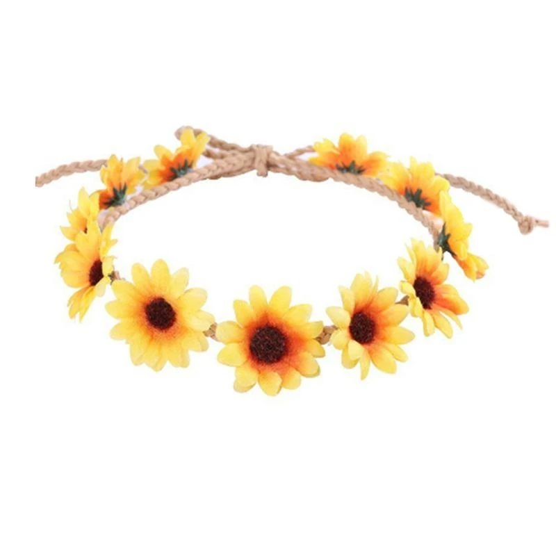

652F Hair Wreath Headband Floral Crown Garland with Adjustable Ribbon Festivals Party Headpiece for Beach for Sun H