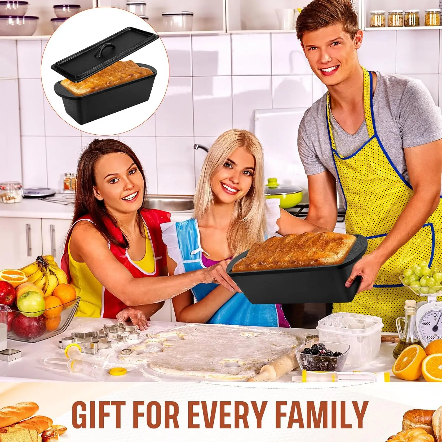 2 Pack Cast Iron Bread Loaf Pan with Lid Heavy Duty Cast Iron Bread Pan with Dual Handles for Baking Meatloaf Homemade (13 x 5 x